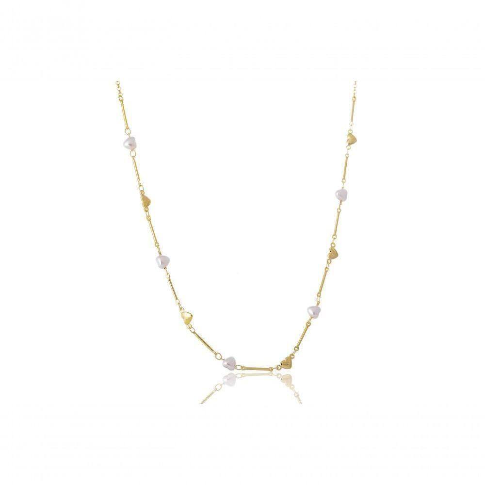 Colar Folheado Em Ouro 18k Com Pérolas De Coração [f027]