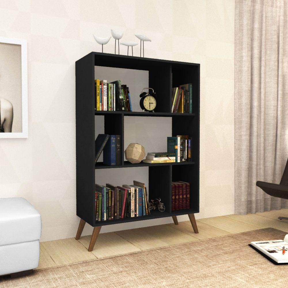 Estante para Livros com Nichos Retrô RT 3015 Movelbento Preto