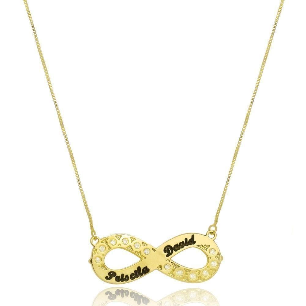 Colar Personalizado Símbolo Do Infinito Com Nomes E Detalhes Em Zircônia [f027]