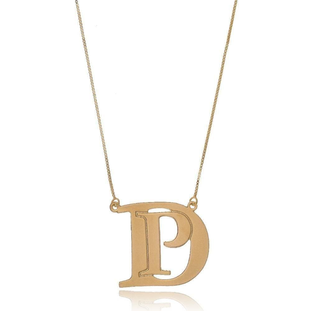 Colar Personalizado Iniciais Sobrepostas Folheado Em Ouro 18k [f027]