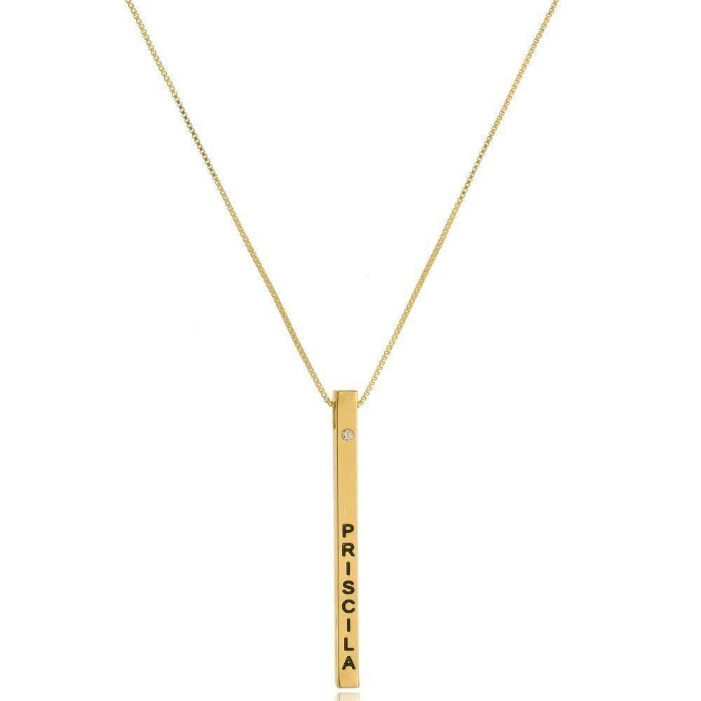 Colar Personalizado Na Vertical Com Nome Folheado Em Ouro 18k [f027]