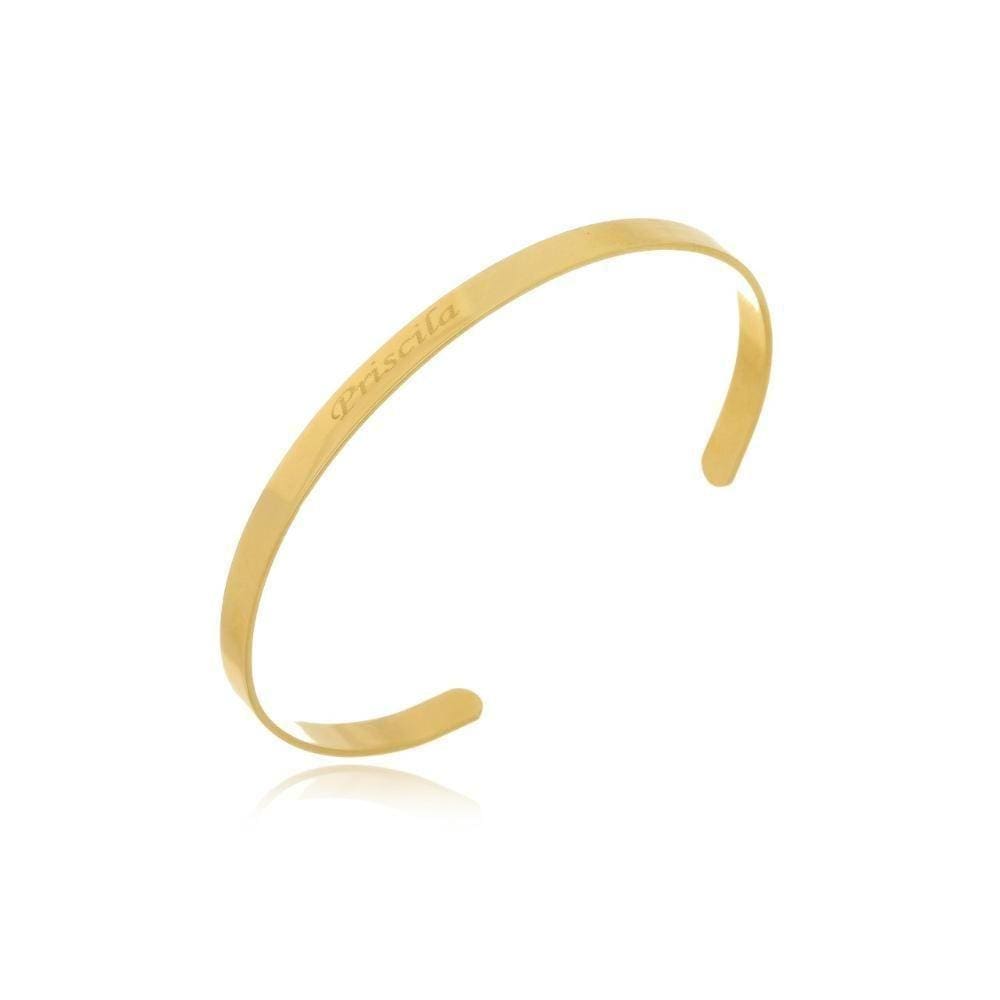 Pulseira Rígida Com Nome Folheado Em Ouro 18k [f027]