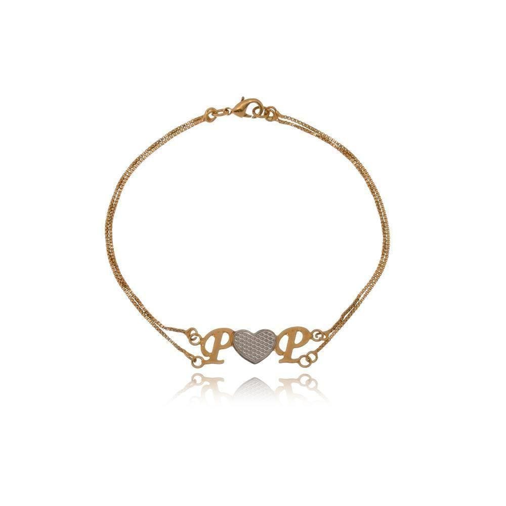 Pulseira Personalizada Com Iniciais E Coração Em Ródio [f027]