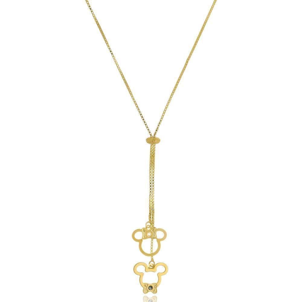 Colar Personalizado Gravata Mickey E Minnie Folheado Em Ouro 18k [f027]