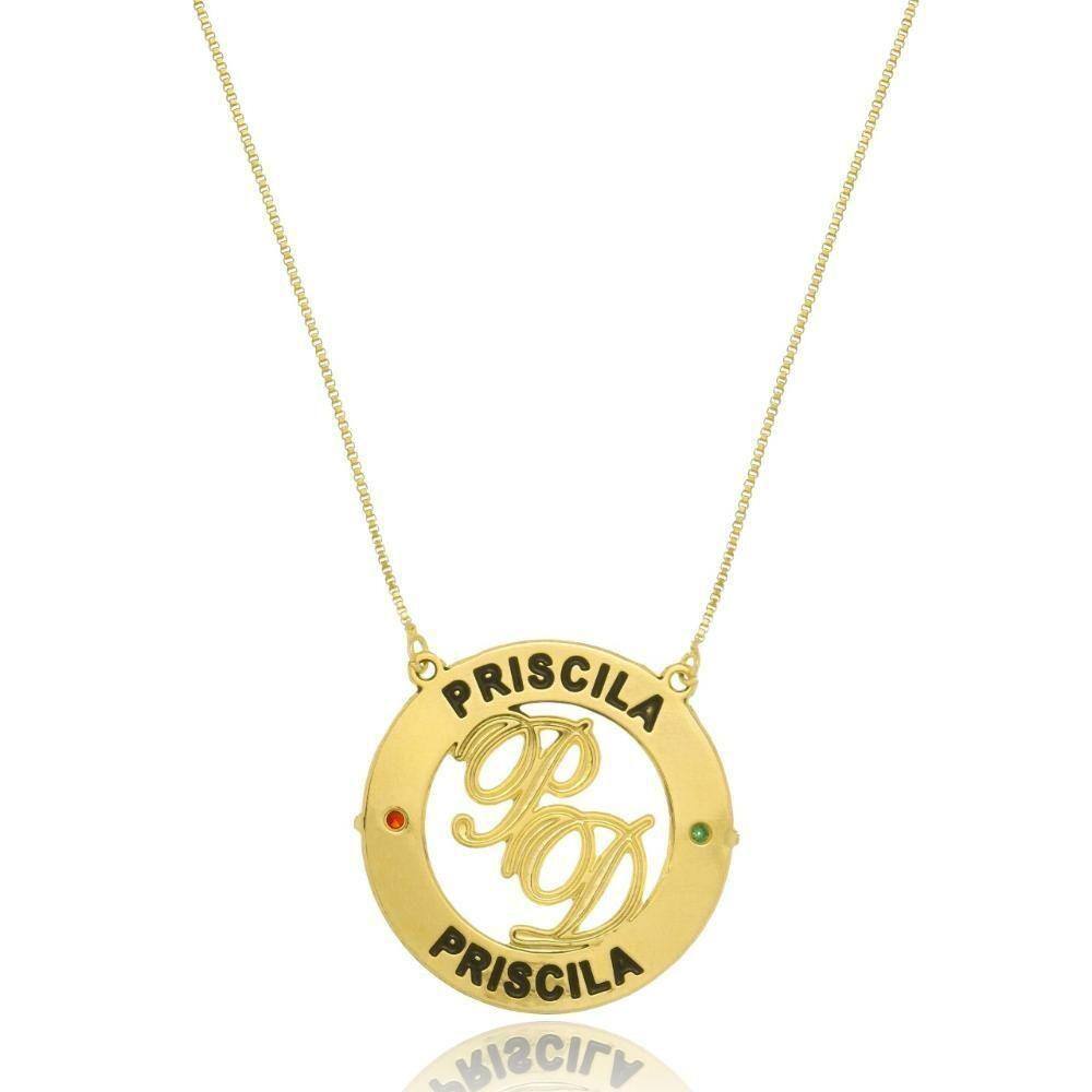 Colar Personalizado Mandala Circunferencial Com Nomes E Iniciais No Meio [f027]