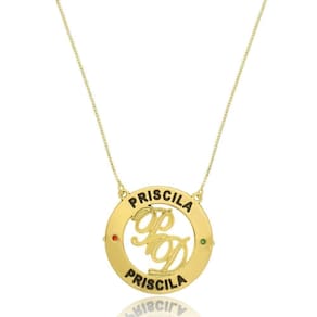 Colar Personalizado Mandala Circunferencial Com Nomes E Iniciais No Meio [f027]