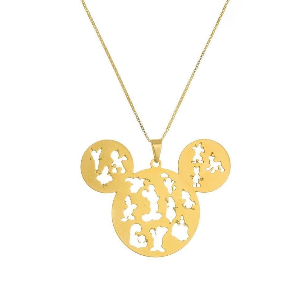 Colar Personalizado Mickey Com Personagens Vazados Folheado Em Ouro 18k [f027]