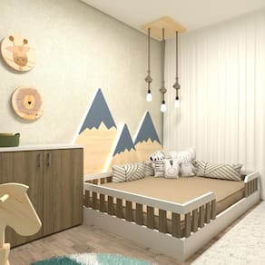 Kit com Cama Casal e Armário Baixo Montessoriano Yescasa Branco/Carvalho Marrom
