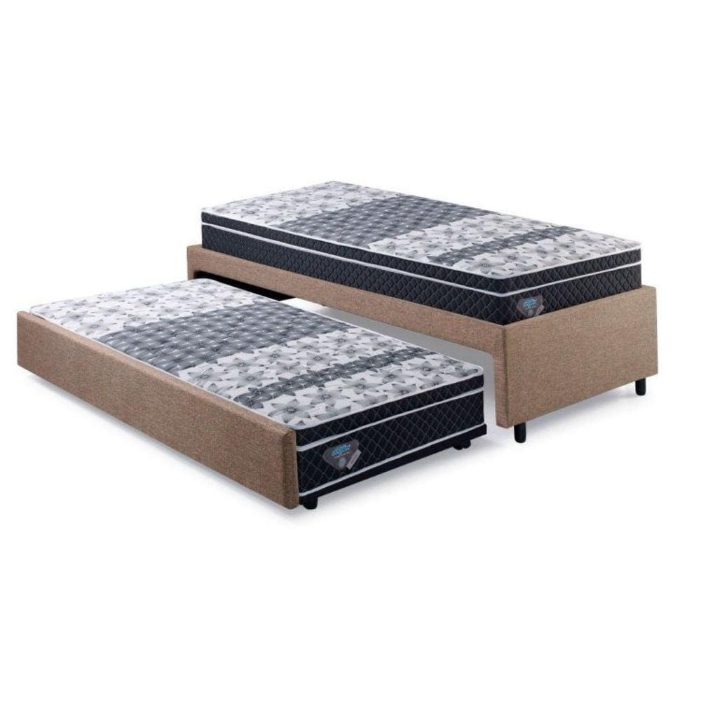Bicama Box Solteirão 96x203 Cm Linho com Dois Colchões Gran Sleep Molas Verticoil Ecoflex Marrom/Preto