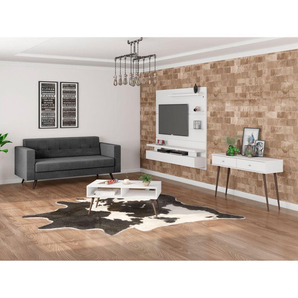 Sofá Vitrola 3 lugares Suede Montreal Cinza