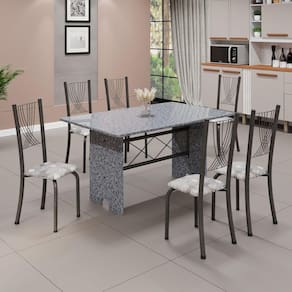 Conjunto de Mesa Tampo de Granito Ocre com 6 Cadeiras Lorena Yescasa Paraopeba/Mart Prata