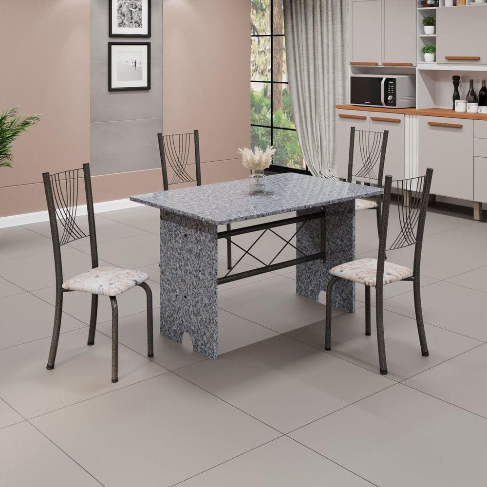 Conjunto de Mesa Tampo de Granito Ocre com 4 Cadeiras Lorena Yescasa Botanic Bege/Mart Prata