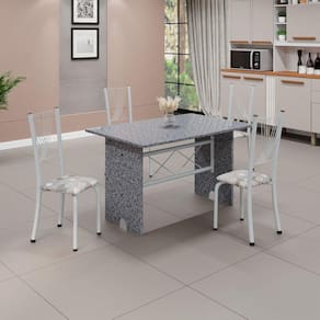 Conjunto de Mesa Tampo de Granito Ocre com 4 Cadeiras Lorena Paraopeba/Branco