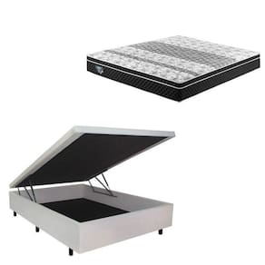 Cama Box Baú Casal 138x188cm em Courino com Colchão GranSleep Molas Verticoil Ecoflex Areia/Preto