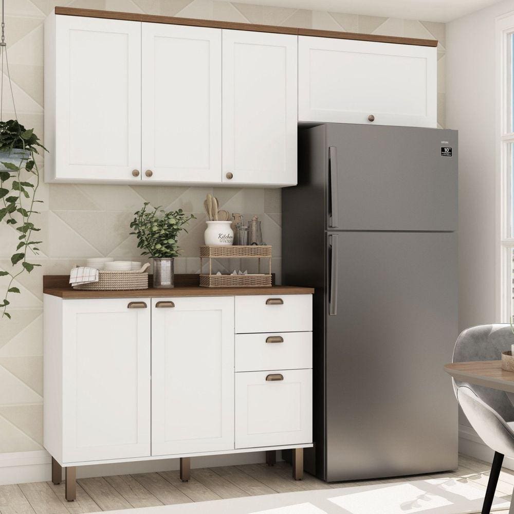 Cozinha Compacta com Tampo 6 Portas 3 Gavetas Iluminata Genialflex Branco Fosco