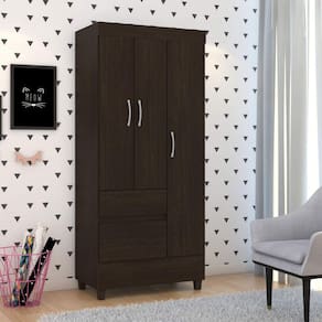 Guarda Roupa Solteiro 3 Portas 2 Gavetas 3 Prateleiras Demobile Ébano