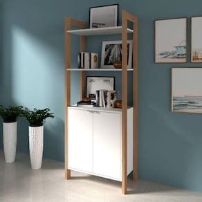 Estante para Livros 2 Portas AZ Tecno Mobili Amêndoa/Branco
