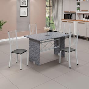 Conjunto de Mesa Tampo de Granito Ocre com 4 Cadeiras Lorena Yescasa Preto Liso/Branco
