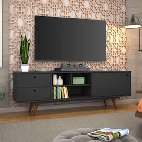 Rack para TV até 55 Polegadas 1 Porta 2 Gavetas Retrô 85 Olivar Preto/Preto