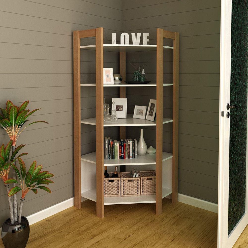 Estante Para Livros de Canto Multiuso Az1020 Tecno Mobili Amêndoa/Branco