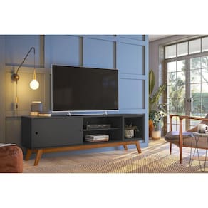 Rack para TV até 55 Polegadas 1 Porta e 1 Nicho Retro Malibu 50 Olivar Preto