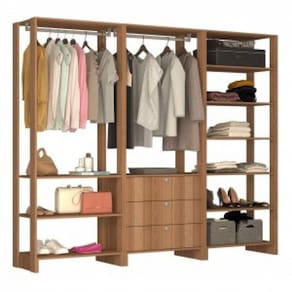 Guarda-Roupa Closet 3 Peças 2 Cabideiros 3 Gavetas e 10 Nichos Yes Nova Mobile Montana