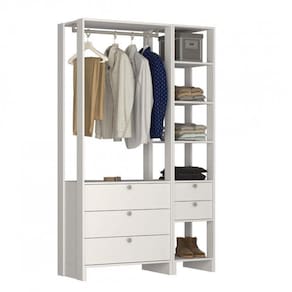 Closet Modulado 2 Peças 1 Cabideiro 5 Gavetas e 5 Nichos Yes Nova Mobile Branco