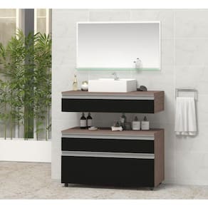 Gabinete para Banheiro com Cuba e Espelheira 80cm Safira Contarini Preto