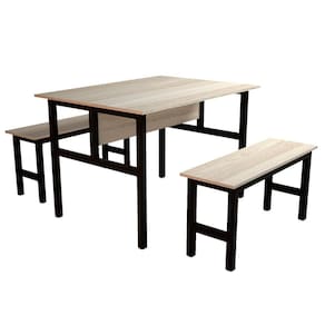 Mesa Refeitório 4 Lugares com 2 Bancos Metal Wood Design Fresno/Preto