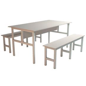 Mesa Refeitório 6 Lugares com 2 Bancos Metal Wood Design Cristal