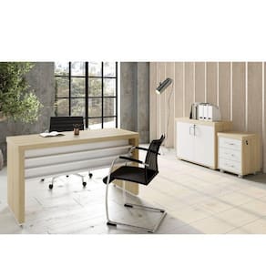 Conjunto Escritório Completo 1 Mesa 135cm 1 Balcão Baixo 1 Gaveteiro Volante Artany Carvalho/Branco