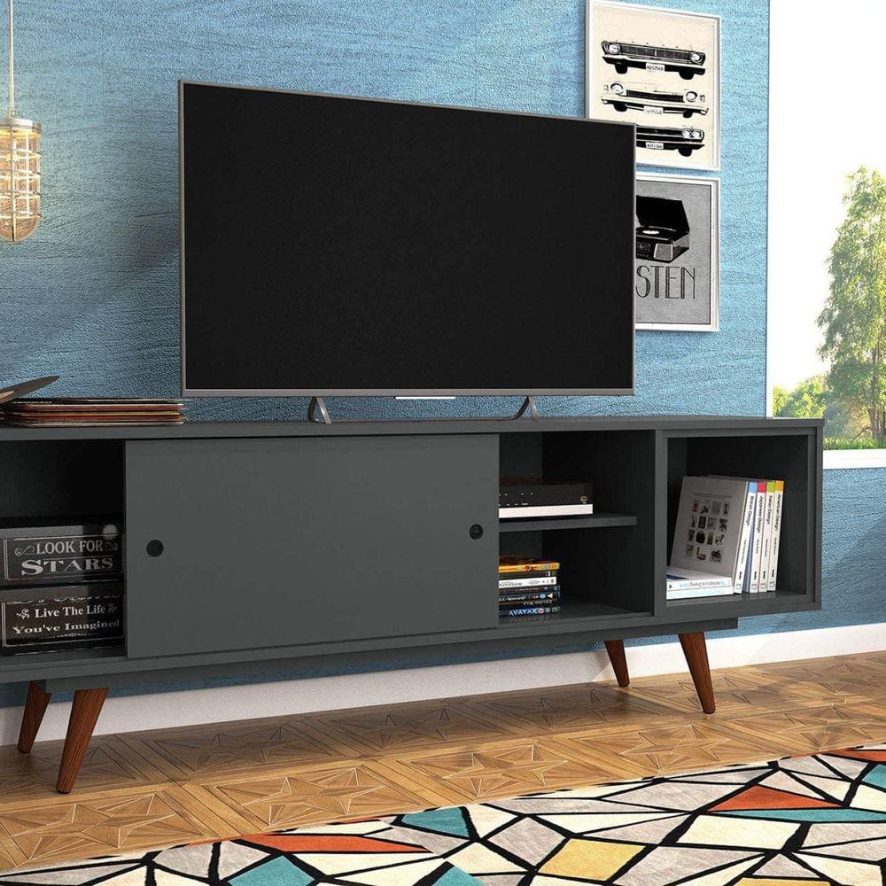 Rack para TV até 55 Polegadas 1 Porta Retrô 50 Olivar Grafito/Grafito