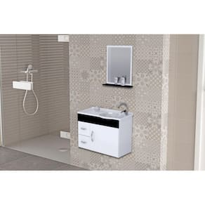 Conjunto Gabinete de Banheiro Suspenso 55cm 2 Gavetas e 1 Porta Cuba e Espelheira Siena Preto