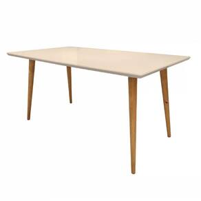 Mesa para Sala de Jantar 160cm 6 Lugares Tampo em Vidro Veneza Casa D Off White/Noce