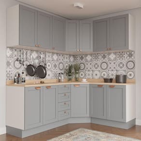 Cozinha Modulada 6 Peças com Tampo 3 Aéreos e 3 Balcões Arizona CabeCasa MadeiraMadeira Branco/Cinza Claro