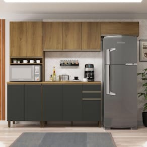 Cozinha Completa 4 Peças 11 Portas 2 Gavetas 270cm Montreal Indekes Castani/Cinza