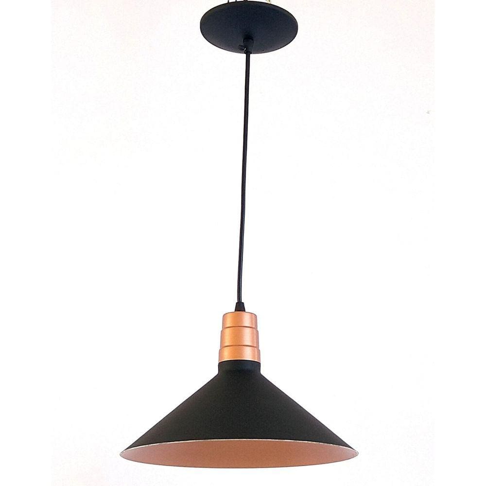 Pendente Chapéu Médio 1 Lâmpada Emalustres Preto