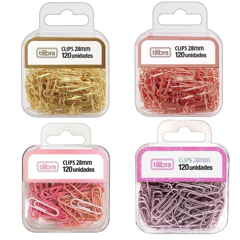 Kit 04 Clips de Papel 28mm Pote com 120 Unidades - Tilibra