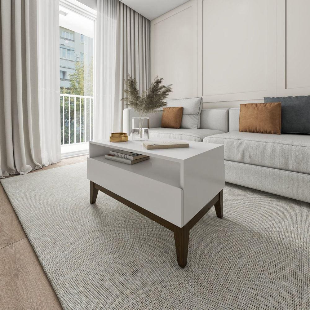 Mesa de Centro 80cm 1 Gaveta Fresh Branco/Imbuia
