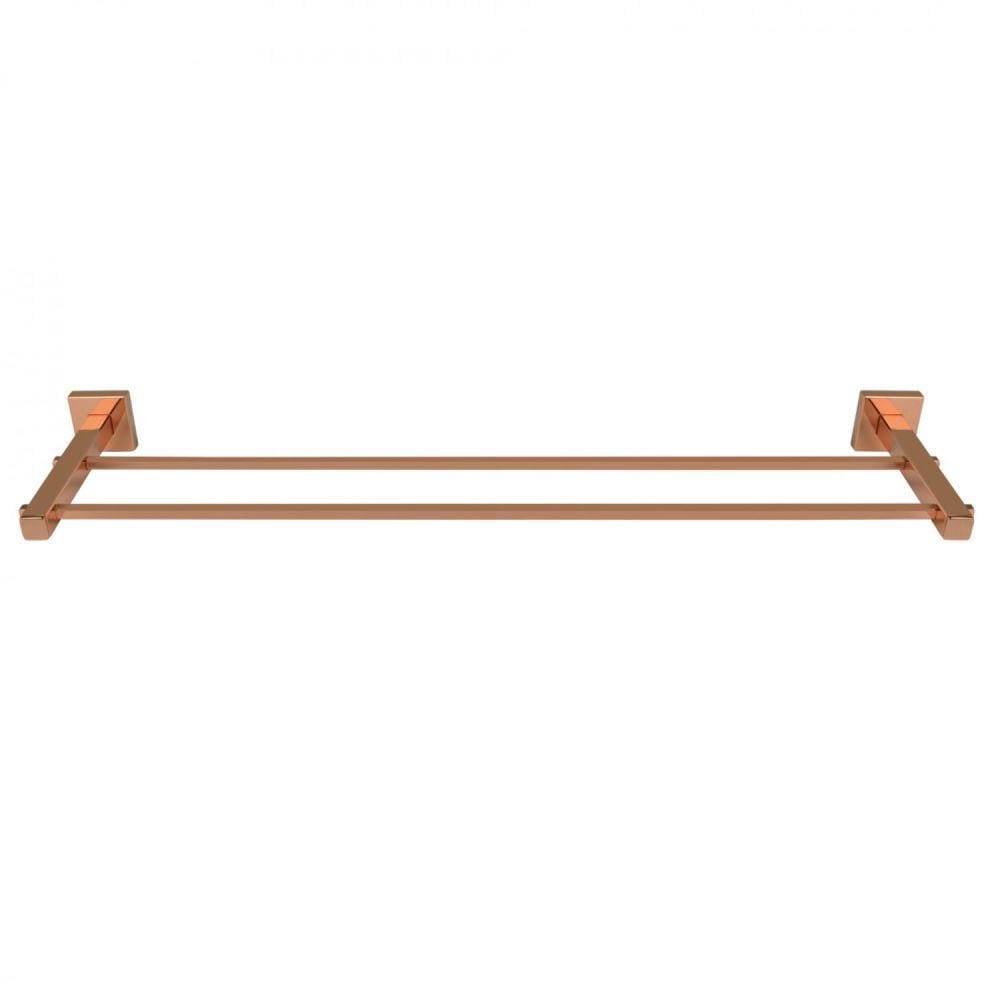 Porta Toalha de Banho Duplo 62cm Square Rosé Gold