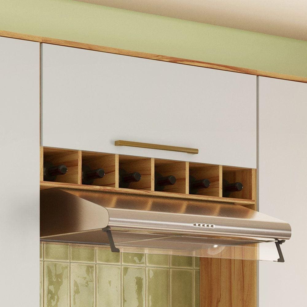 Armário Aéreo de Cozinha 80cm com 1 Porta Basculante e Mini Adega 100% Mdf Itália Amêndoa/Off White