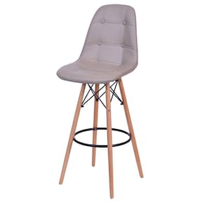 Banqueta Estofada Base Madeira OR Design Cinza