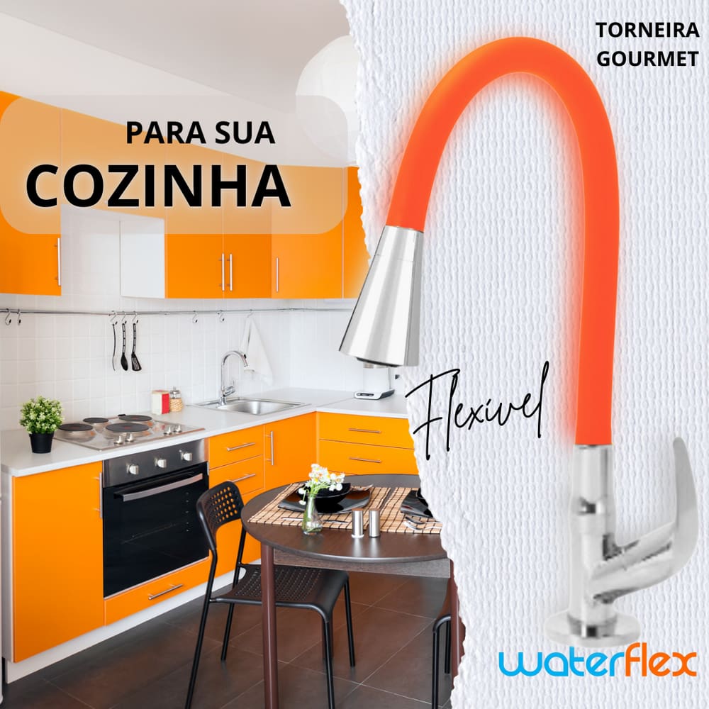 Torneira de Cozinha Duplo Jato Laranja Flexível Gourmet ABS Luxo Bancada