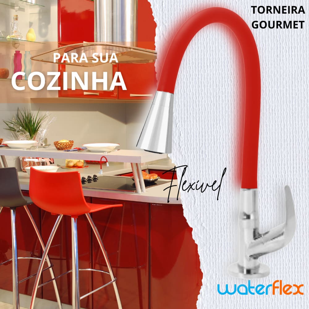 Torneira de Cozinha Duplo Jato Vermelha Flexível Gourmet ABS Luxo Bancada