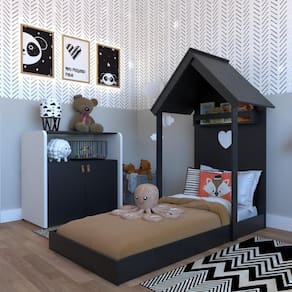 Quarto Infantil com Cama e Armário Espresso Móveis Preto