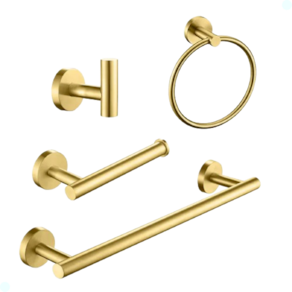 Kit Acessórios Para Banheiro Redondo Dourado Gold 4 Peças