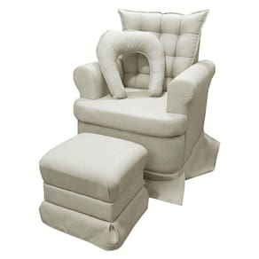Poltrona da Mamãe de Balanço + Puff Bebê Linho Boucle Bege SOFA STORE