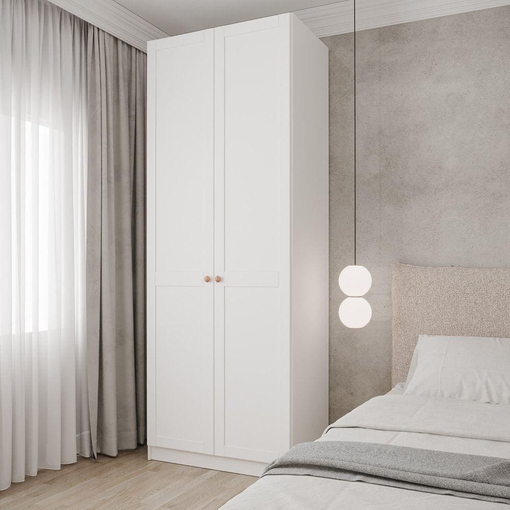Guarda Roupa Modulado 2 Portas Internacionais com Cabideiro e 2 Gavetas Hera CabeCasa MadeiraMadeira Branco Geada