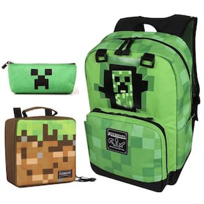 3 Peças - MINECRAFT Mochila Escolar Infantil + Estojo + Lancheira