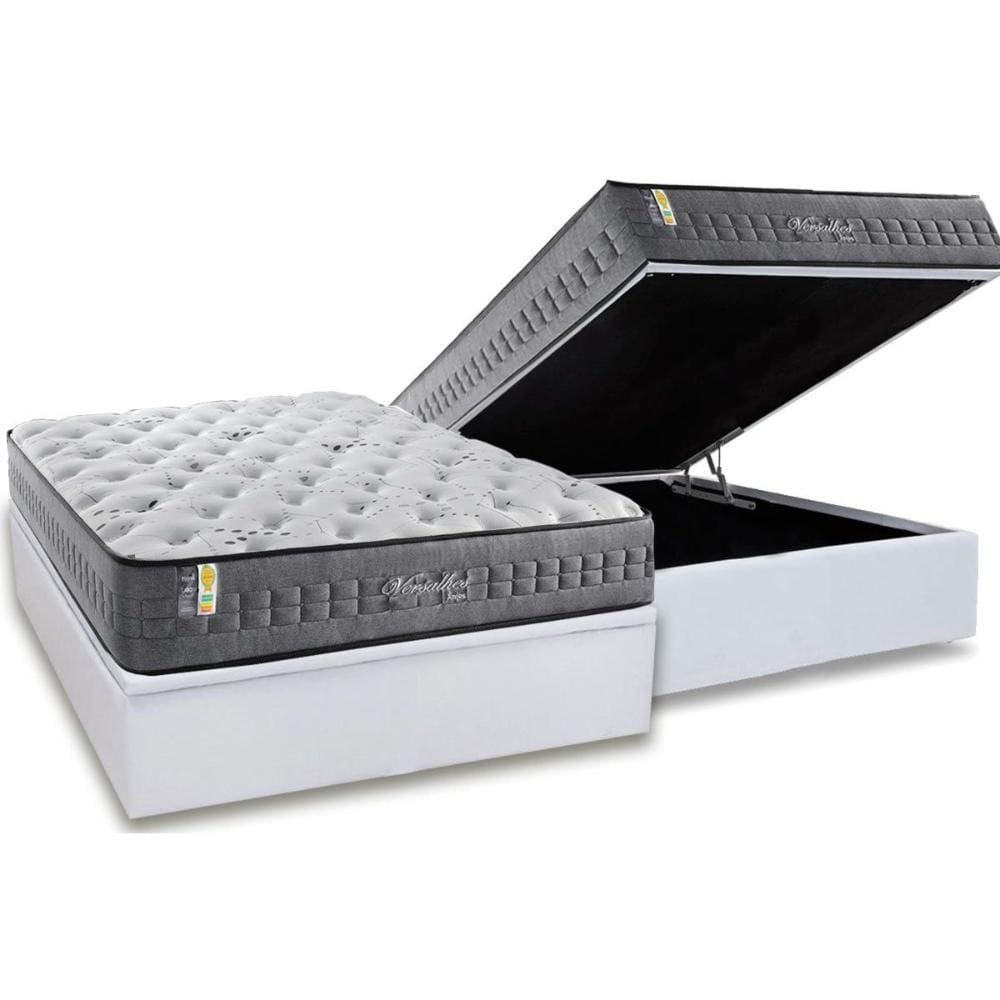 Cama Box Baú Casal: Colchão Molas MasterPocket Ensacadas Anjos   Versalhes + Base CRC Courano Branco(138x188)